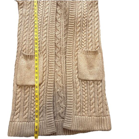 Michael Kors Women’s Cable Knit Cardigan Sweater Size M Khaki Tan Open Front - Picture 9 of 10